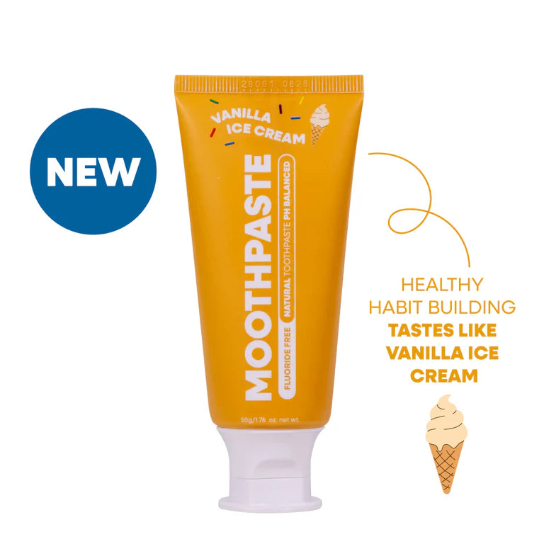 MooGoo Kids Moothpaste Vanilla Ice Cream - Fluoride Free 50g  Gentle Kids Toothpaste, Build Healthy Habits