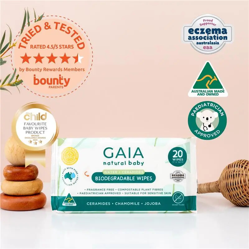 GAIA Biodegradable Water Wipes 20 Pack